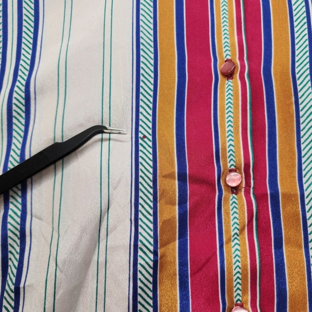 Vintage Its Gailord Top Womens L Multicolor Striped Button Down Balloon Sleeve - Picture 2 of 10